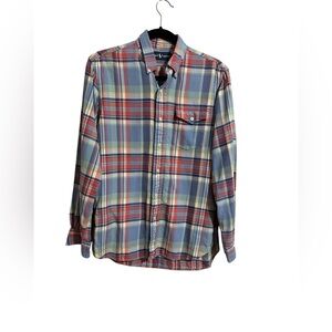 Ralph Lauren Plaid Button Down Mens Shirt Preppy Classic Size Small Blue Red